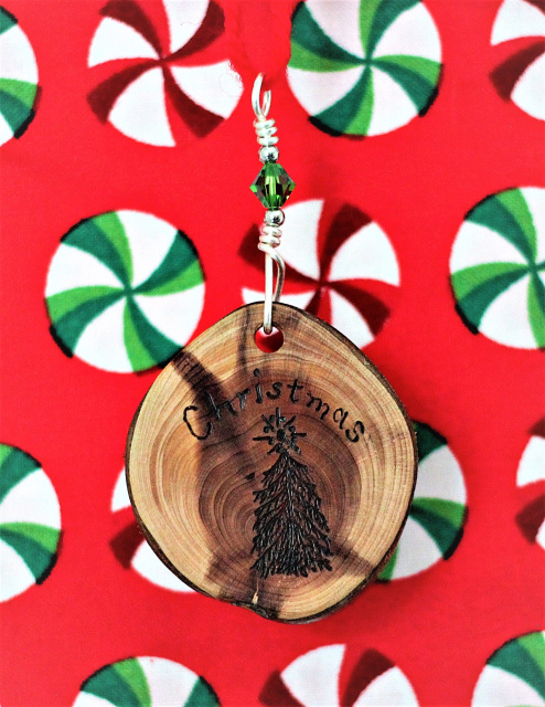 Handmade Reclaimed Wood Ornament Woodburned Pyrography Christmas Tree