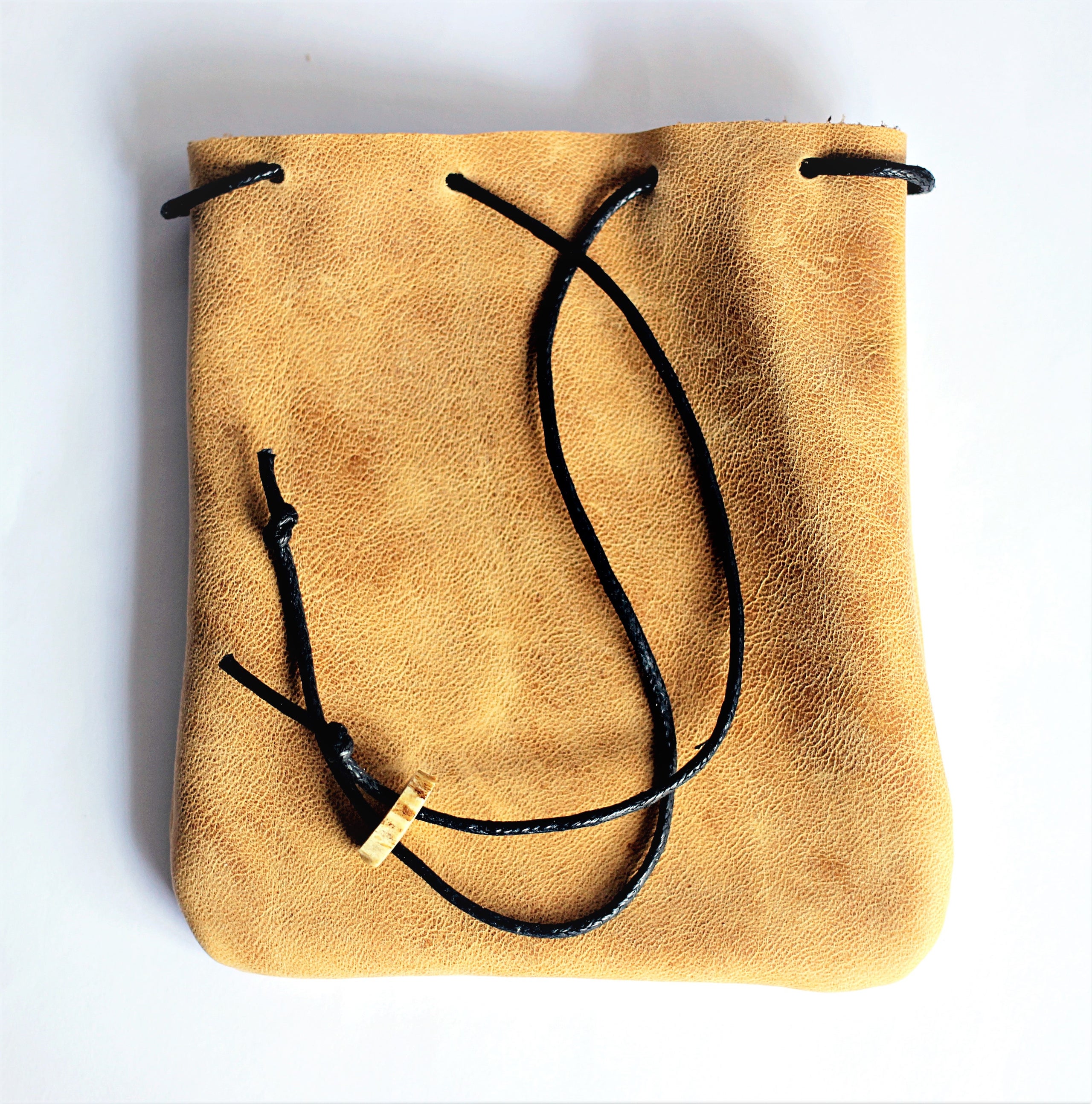 Fringed cedar bag , Drawstring leather pouch , Drawstring leather