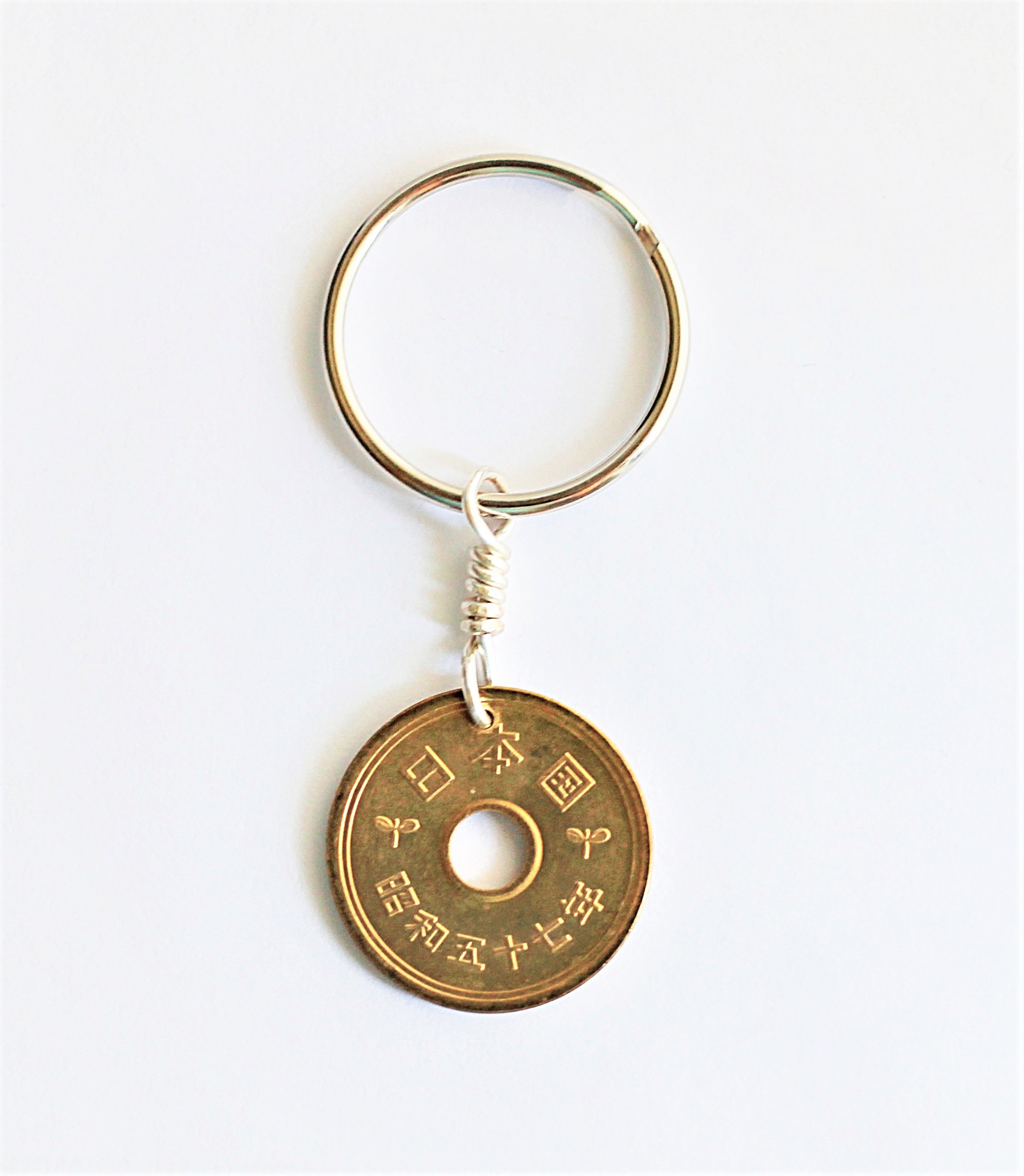 Lucky Japanese 5 Yen Coin Key Ring Keychain Handmade Hendywood